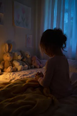 Child Praying by Bedtime Nightlight