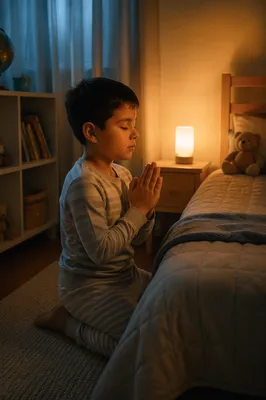 Young Boy Praying Beside Bed