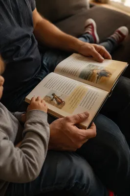 Child Reading Picture Bible on Parent Lap