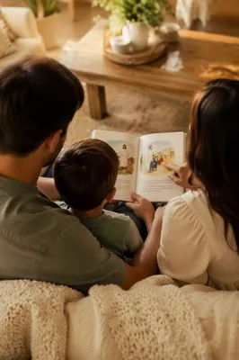 Child Reading Picture Bible with Parents