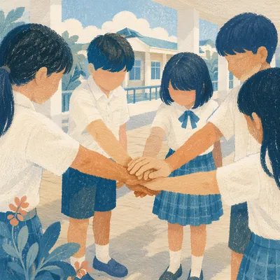 Children Stacking Hands in School Teamwork