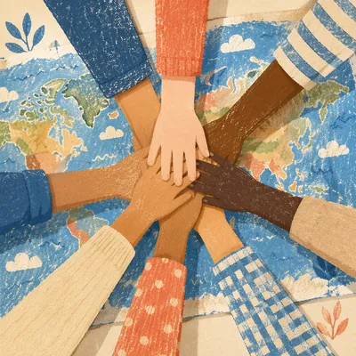 Children Hands United Over World Map