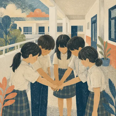 Children Stacking Hands in School Teamwork