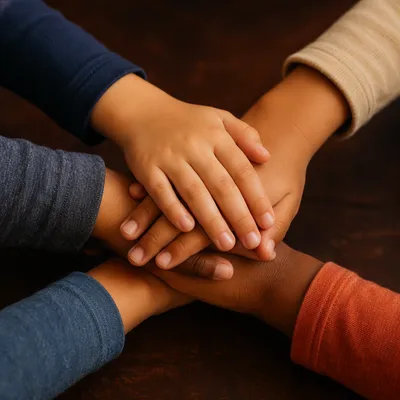 Children Stacking Hands in Teamwork