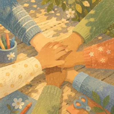 Children Stacking Hands in Garden Teamwork