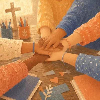 Children Hands United in Church Teamwork