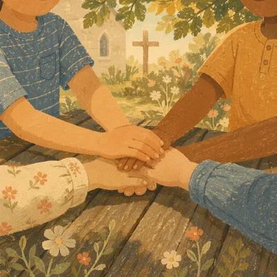 Children Hands Stacked in Faithful Teamwork