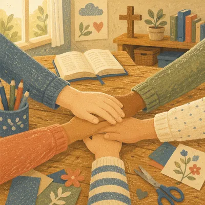 Children’s Hands Stacked in Christian Teamwork
