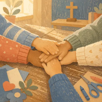 Children Hands United in Church Classroom