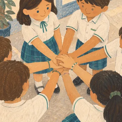 Children Stacking Hands in School Teamwork