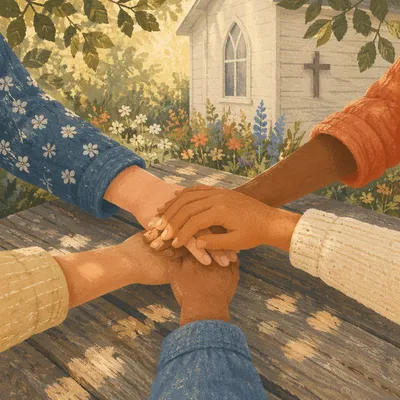 Children Hands United in Chapel Garden