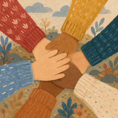 Children Hands United in Colorful Teamwork