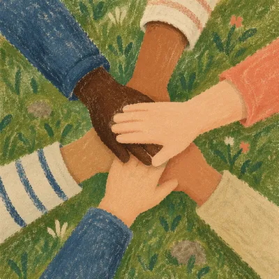 Children Stacking Hands in Joyful Teamwork
