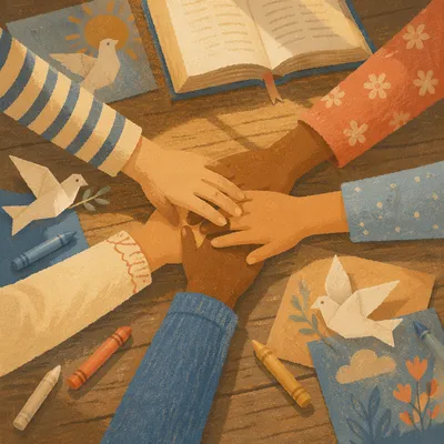 Children Hands United After Sunday Craft