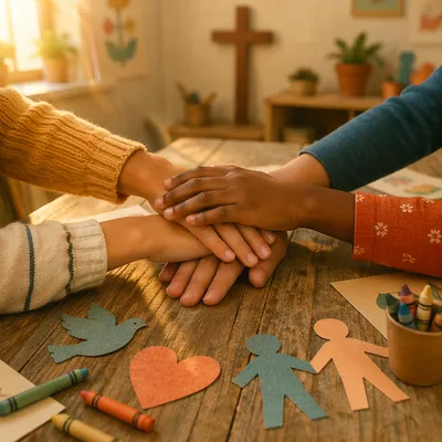 Children Hands United in Faith and Teamwork