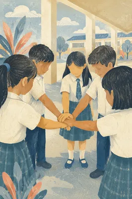 Children Stacking Hands for School Teamwork