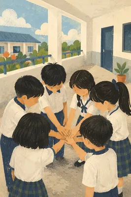 Children Stacking Hands in School Teamwork
