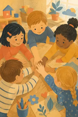 Children Hands Stacked in Friendship Circle