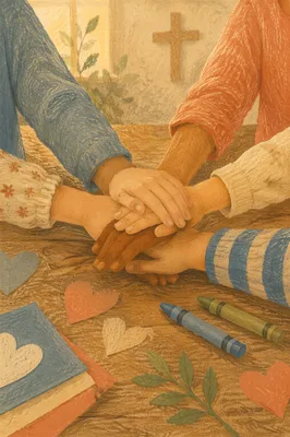 Children Hands United Around Craft Table