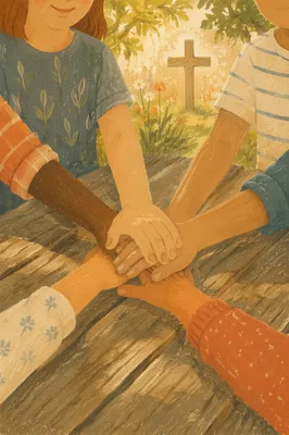Children Hands United in Faith and Friendship