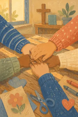 Children Hands United in Church Classroom