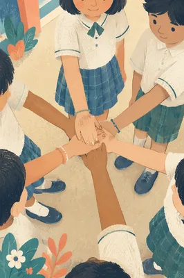 Children Stacking Hands in School Teamwork
