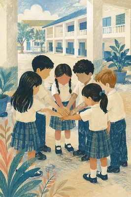 Children Stacking Hands in School Friendship