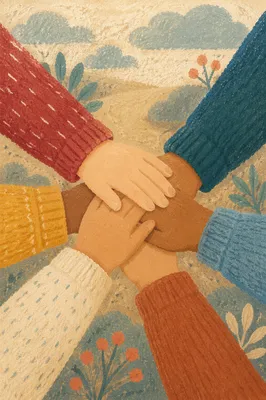 Children Hands Together in Teamwork Circle