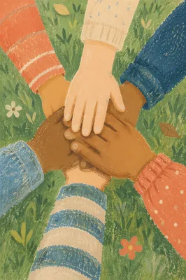 Children Hands Stacked in Cheerful Teamwork