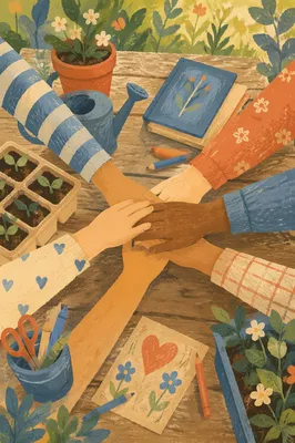 Children Hands United in Garden Teamwork