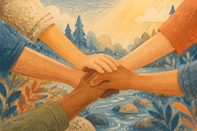 Children's Hands Stacked in Outdoor Teamwork