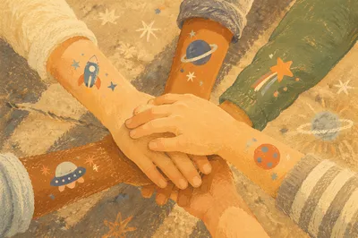 Children Stacking Hands in Sunny Teamwork