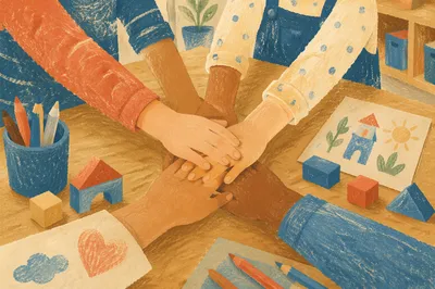 Children Hands Stacking in Teamwork Circle