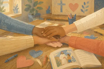 Children Hands Stacked in Sunday Teamwork