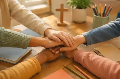 Children Hands United in Faithful Teamwork