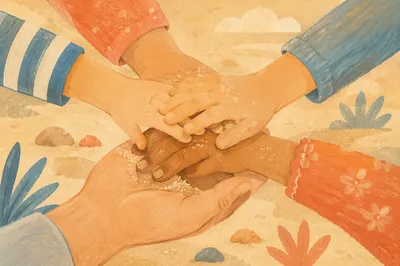 Children’s Hands Stacked in Gentle Teamwork