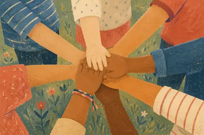 Children Stacking Hands for Teamwork Outdoors
