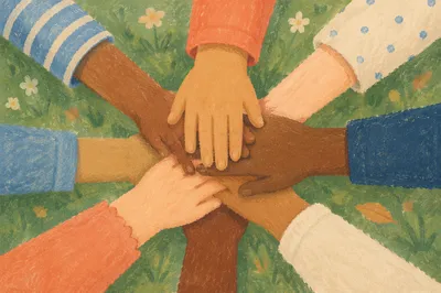 Children Hands United in Cheerful Teamwork
