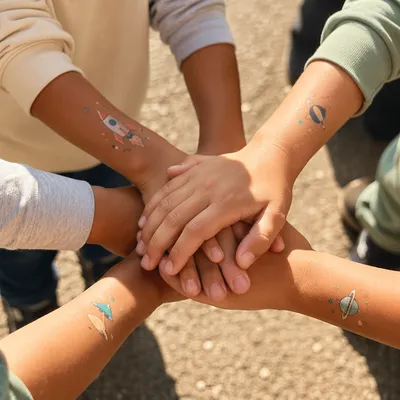 Children Stacking Hands in Teamwork