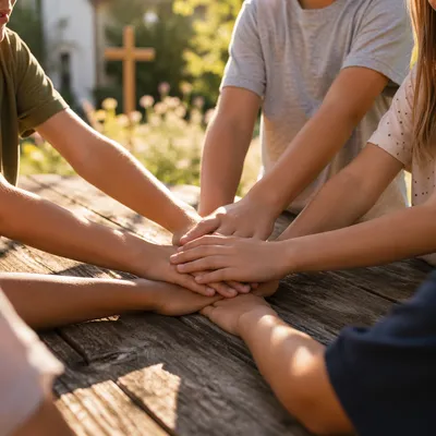 Children Hands United in Faith and Friendship