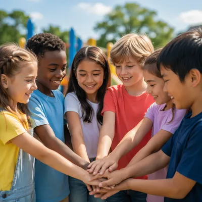Diverse Children Stacking Hands in Teamwork