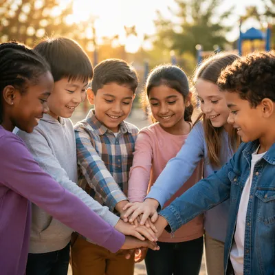 Children Stacking Hands on Playground Together