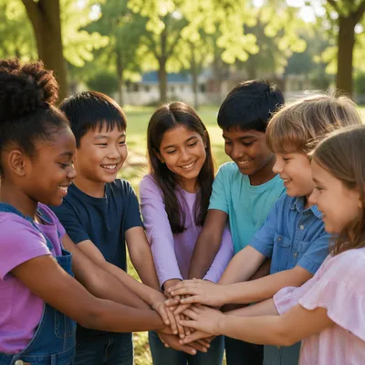 Children Stacking Hands Together in Park