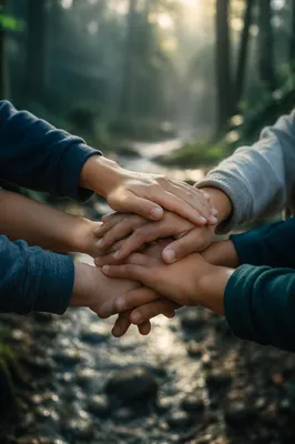 Children Hands Stacked in Teamwork Outdoors