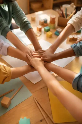 Children Stacking Hands for Classroom Teamwork
