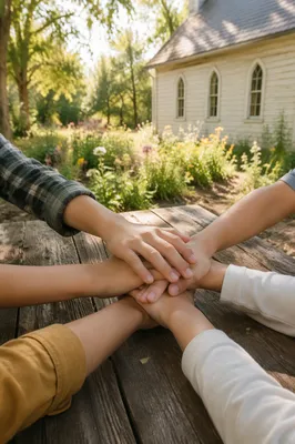 Children Hands United in Garden Fellowship