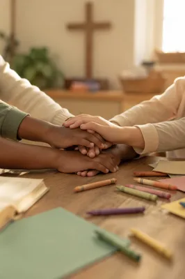 Children Hands Stacked in Sunday School Unity