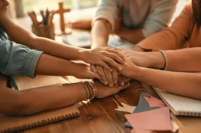 Children Hands Stacked in Church Teamwork