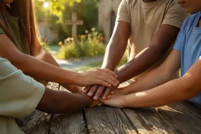 Children Hands United in Faithful Teamwork