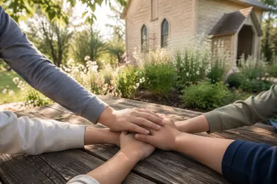 Children Stacking Hands in Garden Fellowship